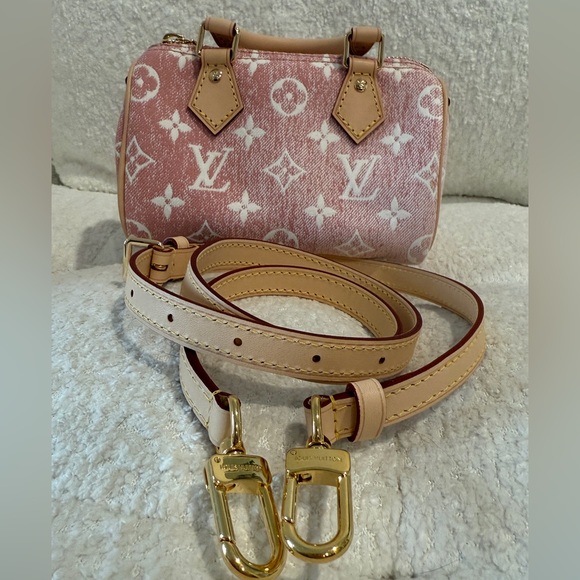 New Louis Vuitton Pink Denim Nano Speedy - Picture 3 of 13